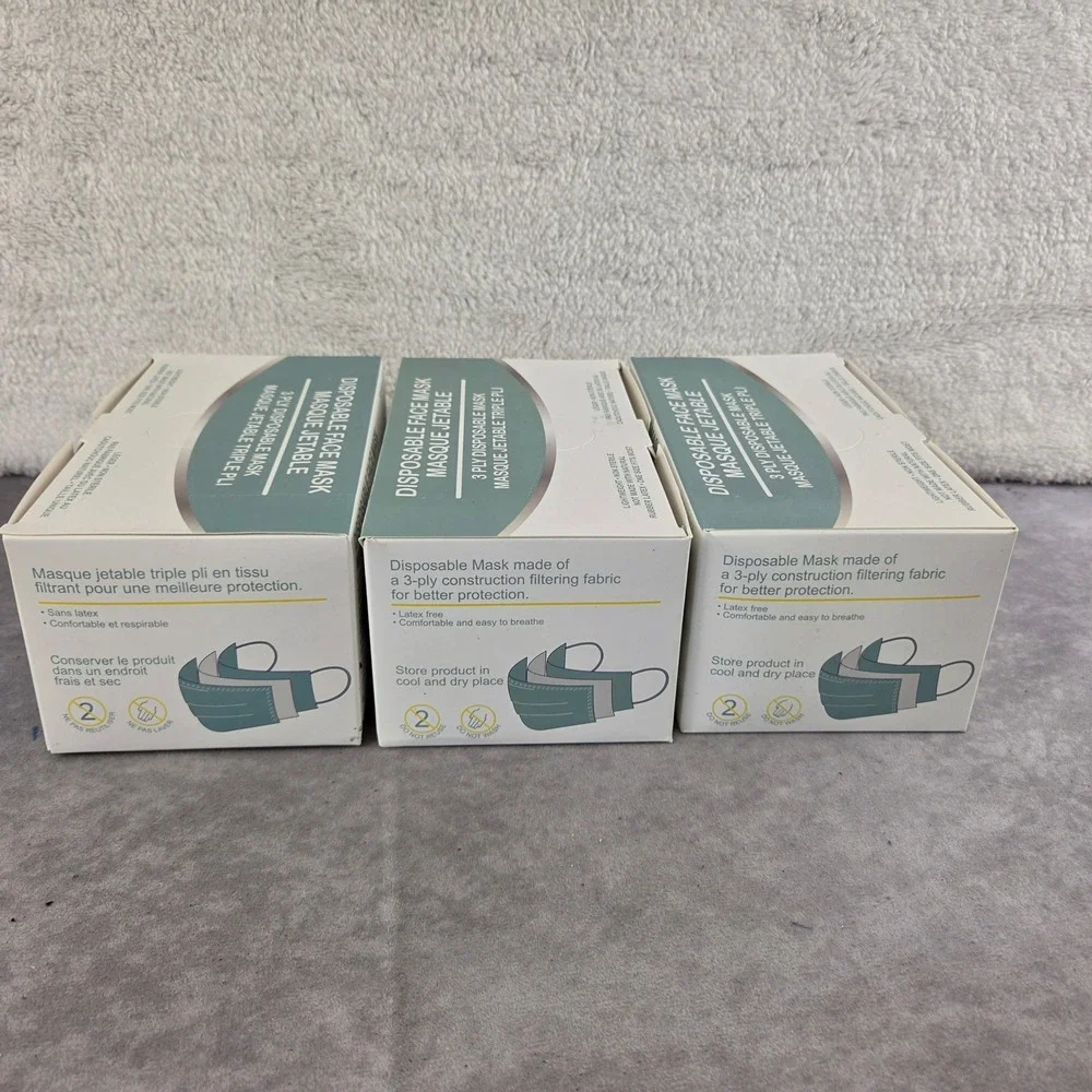 Lot of 3 Boxes Disposable 3 Ply Face Masks Blue 150 Total Pieces FM-01